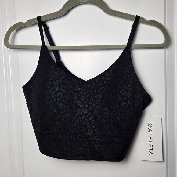 NWT Athleta Elation V Neck Embossed Longline Bra A-C - S Alba Animal Black - Picture 3 of 7